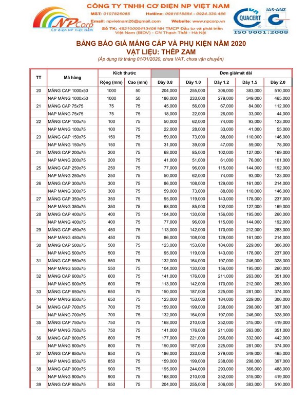 Bảng giá máng cáp tôn ZAM 2020 cạnh tranh nhất Bảng giá máng cáp tôn ZAM 2020 cạnh tranh nhất