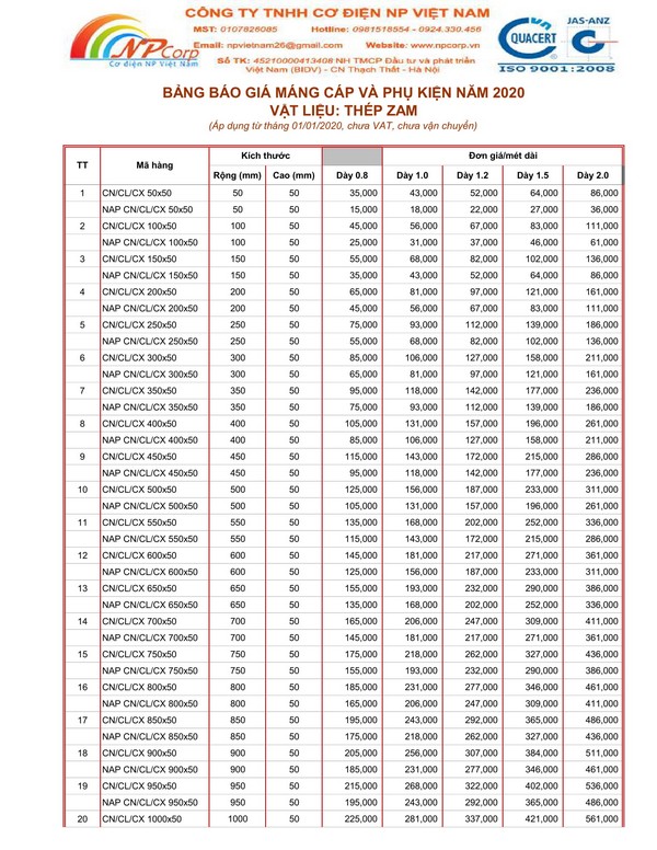 Bảng giá máng cáp tôn ZAM 2020 cạnh tranh nhất Bảng giá máng cáp tôn ZAM 2020 cạnh tranh nhất