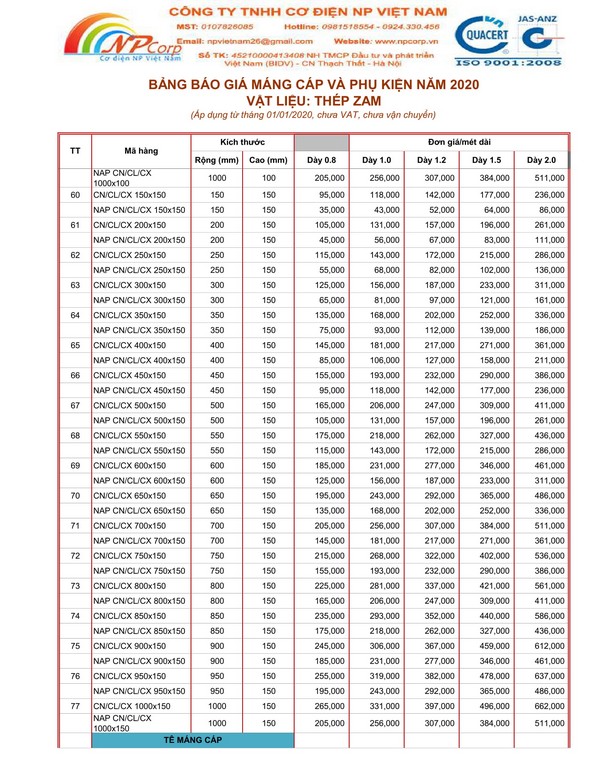 Bảng giá máng cáp tôn ZAM 2020 cạnh tranh nhất Bảng giá máng cáp tôn ZAM 2020 cạnh tranh nhất