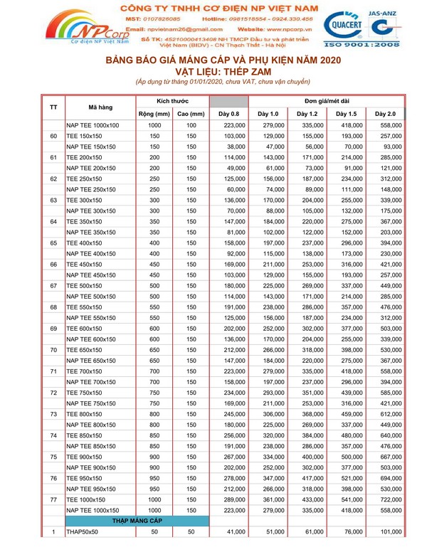 Bảng giá máng cáp tôn ZAM 2020 cạnh tranh nhất Bảng giá máng cáp tôn ZAM 2020 cạnh tranh nhất