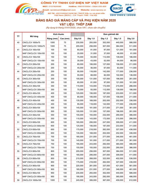 Bảng giá máng cáp tôn ZAM 2020 cạnh tranh nhất Bảng giá máng cáp tôn ZAM 2020 cạnh tranh nhất