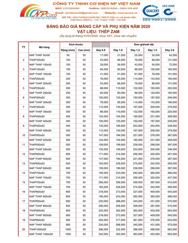 Bảng giá máng cáp tôn ZAM 2020 cạnh tranh nhất Bảng giá máng cáp tôn ZAM 2020 cạnh tranh nhất