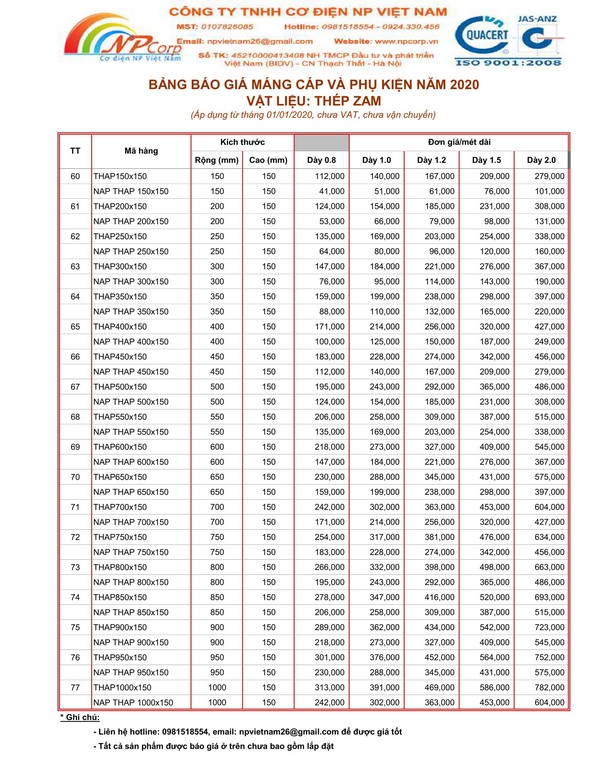 Bảng giá máng cáp tôn ZAM 2020 cạnh tranh nhất Bảng giá máng cáp tôn ZAM 2020 cạnh tranh nhất